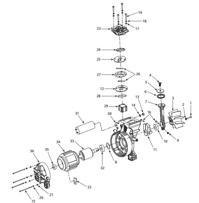 Pump Assembly Parts Diagram and Parts List for HU502000  Campbell Hausfeld Compressor
